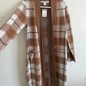 NWT Womens Plaid Cardigan, Brown and Cream L